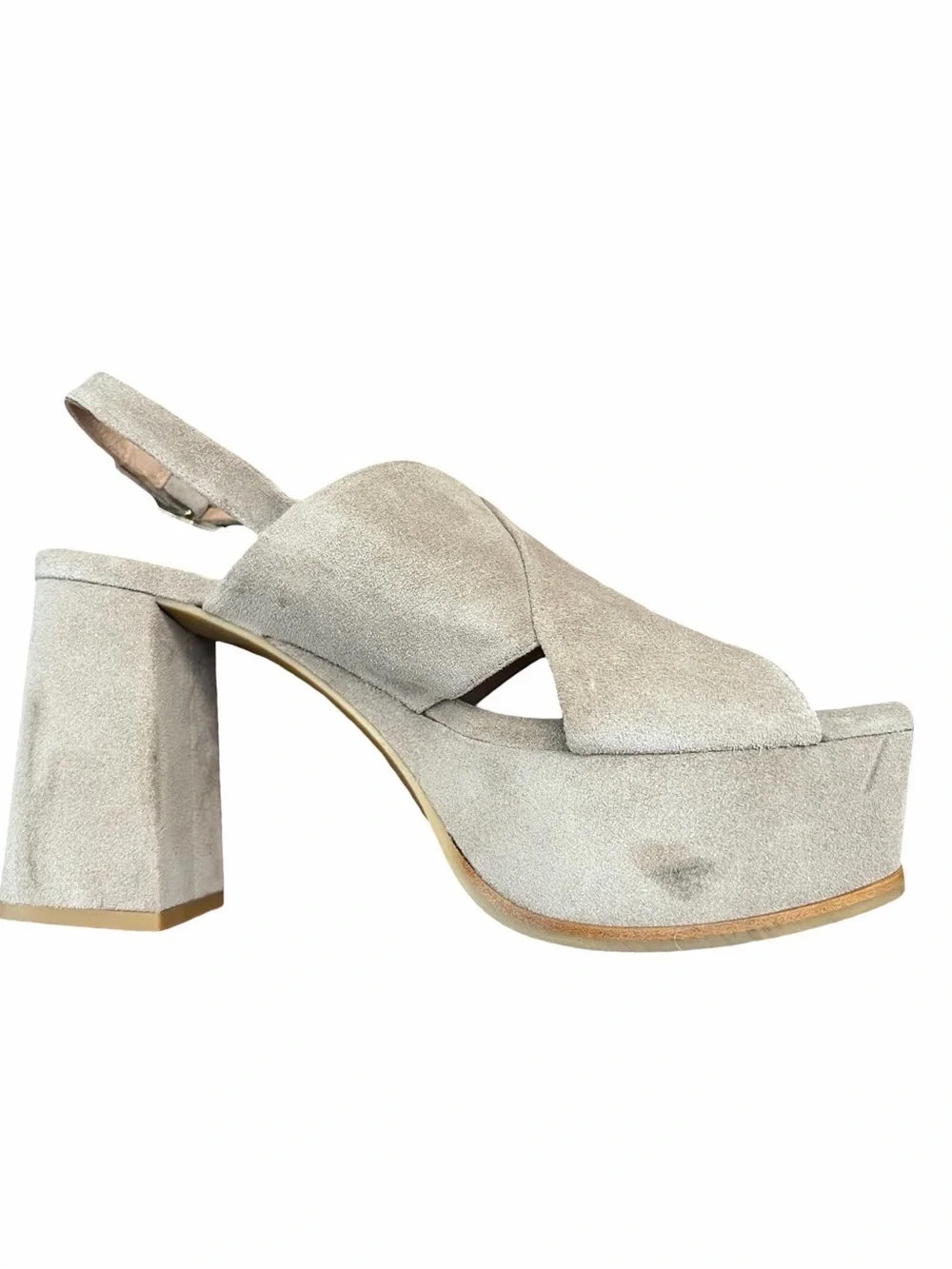 Aquatalia Nadina Taupe Suede Platform Sandal Slingback Heeled Size 9 Medium